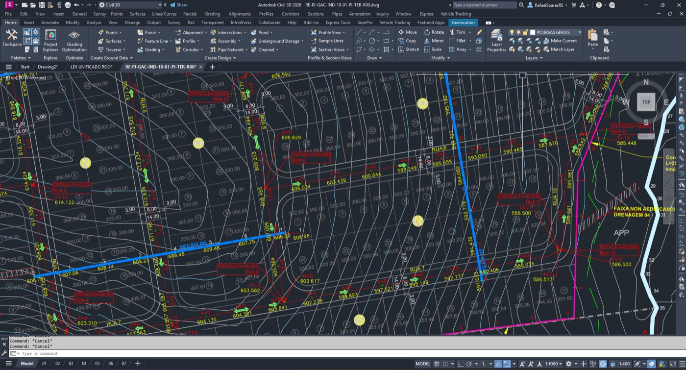 Projeto técnico em 2D no Civil 3D, difícil de interpretar